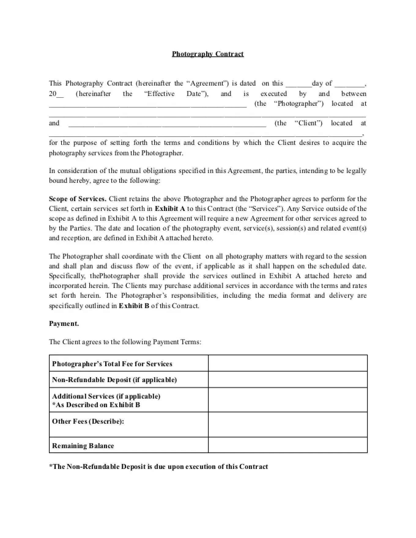 Photography Contract